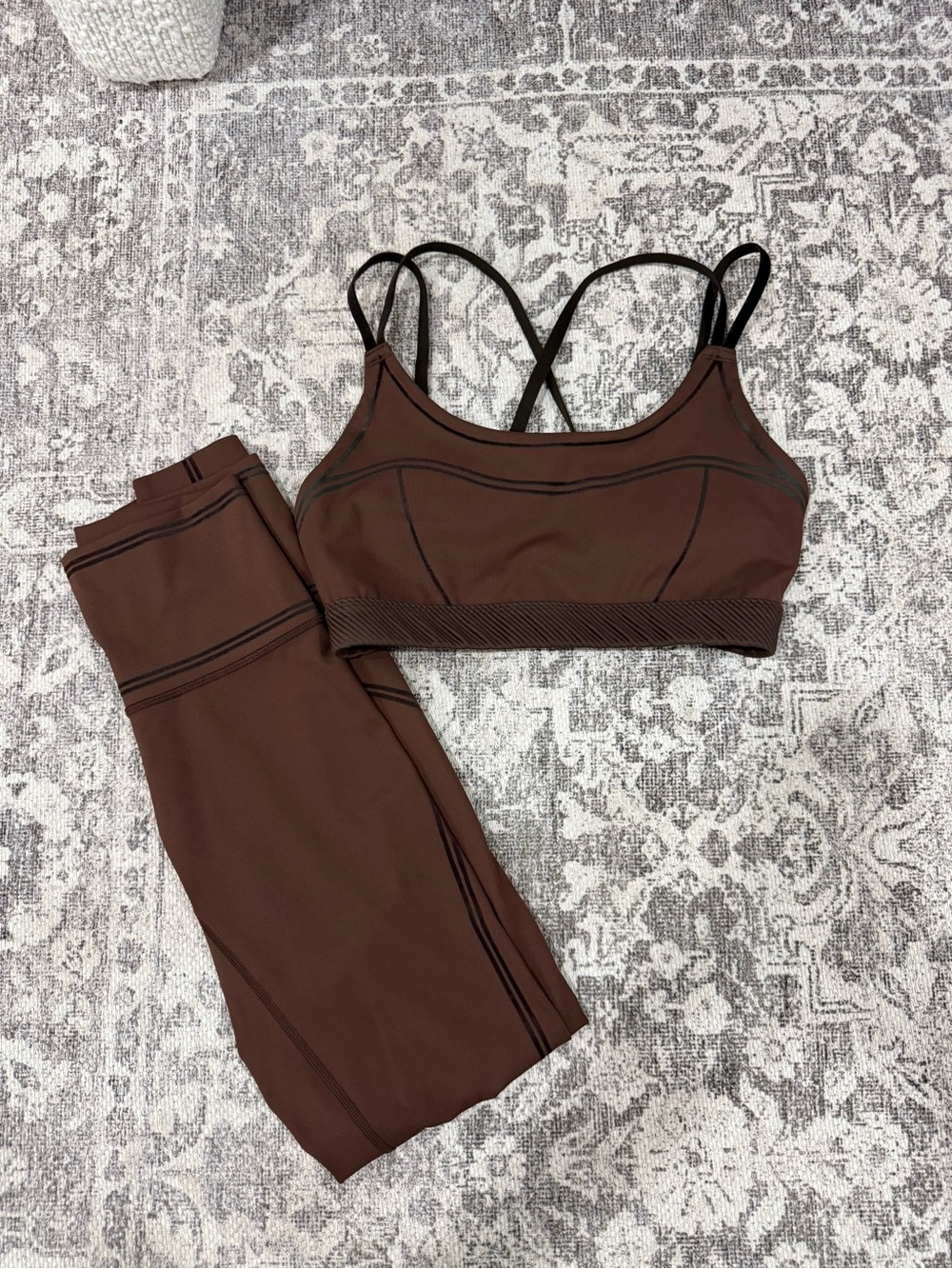 Matching OFFLINE by Aerie workout set in deep chocolate brown